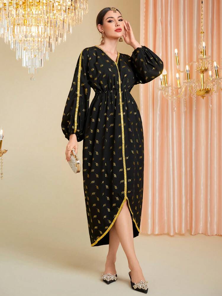 Women's Style Plant Printed Patchwork Strap Dress