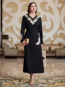 Al Najma Thêu Dán in hoa & Đồ trang trí Rhinestone Đầm - màu đen - Xem 4