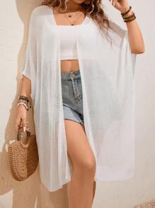 Breezaya 大尺碼女式空心翼袖針織外套 - 白色 - 查看 1