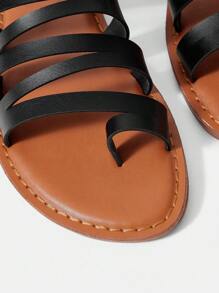 SheIn VCAY Women'S Flat Round Toe Ankle Strap Vacation Style Sandals - Black - View 5