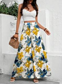 SHEIN Holidaya 女士花卉印花超阔腿裤