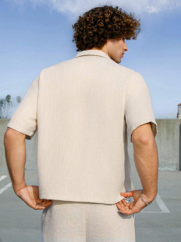 Men's Solid Color Short Sleeve Shirt And Pants Two Pieces Set