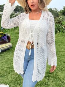 SHEIN LUNE 大尺碼女士空心前綁扣針織外套