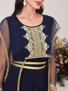 Al Najma Women's Weave Belt Patchwork Dress - Blue - View 7