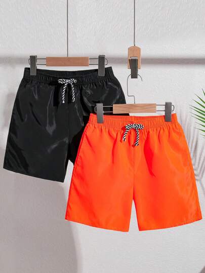 SHEIN Tween Boys' Casual Holiday Plain Loose Weave Beach Quần bơi 2 cái/bộ, cho mùa hè, bãi biển, hồ bơi