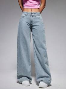 SHEIN ICON Vaqueros De Pierna Ancha De Color Liso