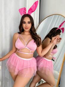 Valentine's Day Plus Size Sexy Bunny Costume - Pink - View 3