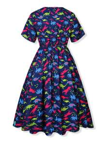 SHEIN LUNE Plus Size Dinosaur Print Dress - Multicolor - View 2