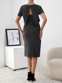 SHEIN Maternity Solid Nursing Tee & Cami Dress - Black - View 2