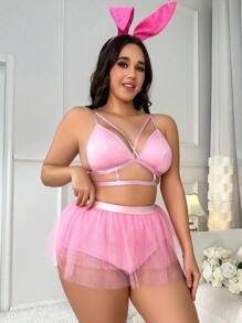 Valentine's Day Plus Size Sexy Bunny Costume - Pink - View 5