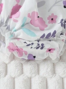 SHEIN Baby Girl's 3pcs Lovely Flower & Leopard Print Ruffle Design Bodysuit Set, Casual And Versatile