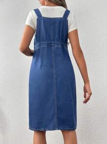 SHEIN Loose Fit Maternity Denim Dress With Pockets - Dark Wash - View 2