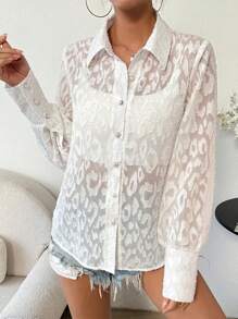 SHEIN Clasi Ladies' Mesh Long Sleeve Shirt Fall Cloth For Women - White - View 6