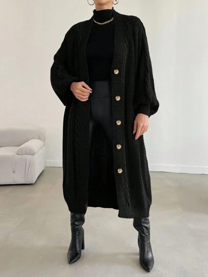 EURMUSE Ladies' Solid Color Lantern Sleeve Cardigan