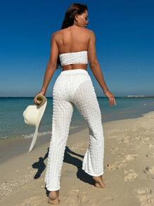 Swim Vcay 女士纹理露肩比基尼套装夏季海滩 - 白色 - 查看 2