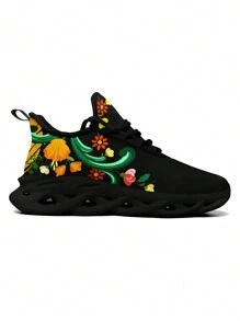 Mexican Flower Women's Sneakers, Lightweight Low Top Lace Up Shoes, PLUS SIZE Women's Fashion Outdoor Shoes - Multicolor - View 5