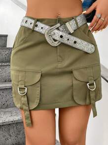 SHEIN Unity Của phụ nữ Màu thuần Váy chở hàng - xanh quân đội - Xem 6