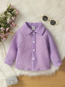 Baby Girl Shirt Style Jacket, Simple & Fashionable Outer Wear For Spring/Summer - Purple - View 1