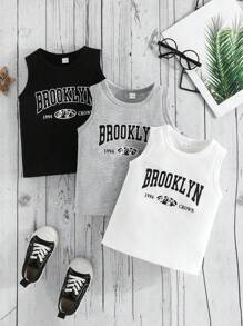 Baby Boy Letter Print Round Neck Casual Tank Top - Multicolor - View 1