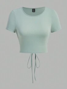 SHEIN Essnce 女士休闲露背打结短袖T恤三件装，夏季款 - 彩色 - 查看 5