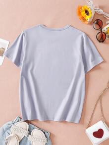 Cô gái Tween Thú vật Slogan In Áo thun - Xám - Xem 2