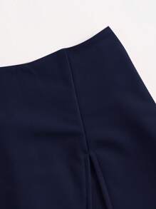 SHEIN EZwear Plus Size Women's Solid Color Split Skorts - Navy Blue - View 4