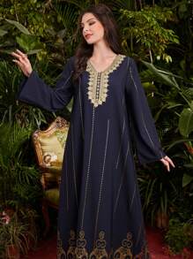 Al Najma 女士金色印花編織帶拼接裙