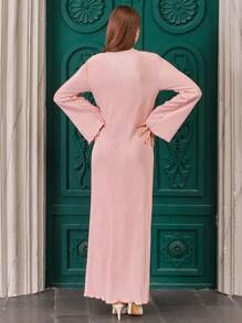 EURMUSE Women's Solid Color Flare Sleeve Dress - Pink - View 4