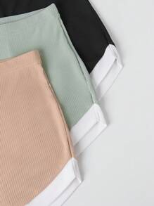 SHEIN Unity Women's Contrast Color Ribbed Slim Fit Shorts - Multicolor - View 5