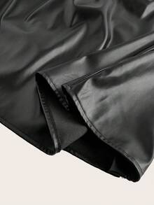 SHEIN EZwear Plus Size Front Zipper Pu Leather Skirt - Black - View 3