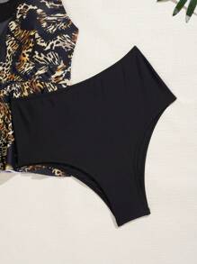 SHEIN Swim Tankini largo estampado al azar con contraste de malla y estampado de tigre para el verano - Multicolor - Ver 7