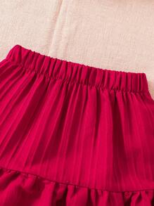 SHEIN 年輕女孩空心肩短上衣和高低裙套裝 - 紅色 - 查看 4