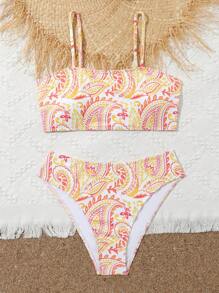 2pcs/Set Teen Girl Random Print Bikini Set Summer Beach - Multicolor - View 5