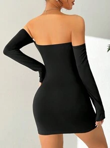 SHEIN EZwear Women'S Off-Shoulder Bodycon Dress - Black - View 3