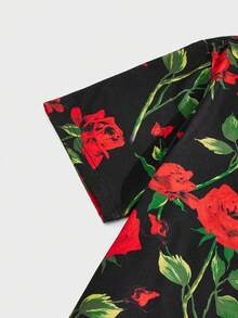 GENTILAND Men's Rose Printed Casual Shirt - Black - View 4