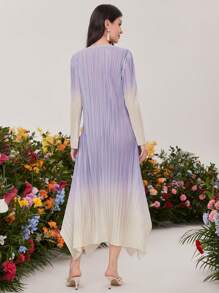 Mulvari Damen Gradient Blumen Muster Kleid Mit Kerb Kragen