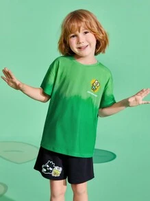 HELLO KITTY AND FRIENDS | SHEIN Camiseta De Manga Corta De Verano Y Primavera Para Niños Con Dibujo De Rana Verde En Degradado Y Letras - Verde - Ver 6