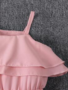 SHEIN 年轻女孩不对称肩部和腰带设计连身裤 - 粉色 - 查看 4