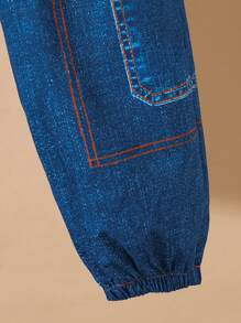 2入組少年男孩休閒街頭風格寬鬆印花短袖針織T恤和超巨牛仔紋織製褲子 - 彩色 - 查看 7