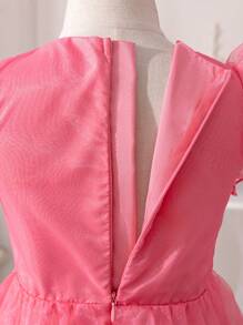 SHEIN Vestido De Malla De Cuello Redondo Para Niña Con Volantes Y Detalles De Lentejuelas Brillantes