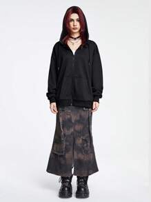 Grunge Punk Của phụ nữ Áo nỉ có mũ Với Trở lại Cánh Và Đầy sao Cây nho Mẫu In hoa - màu đen - Xem 2
