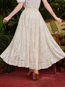 Modelyn Damen Jacquard Maxirock in Spitze, Einfarbig