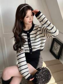 DAZY 女式条纹开衫、长袖上衣 秋冬 - 黑與白 - 查看 4