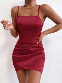 SHEIN PETITE Vestido Rojo Para Mujer, Ajustado Y Sin Mangas - Burdeos - Ver 1