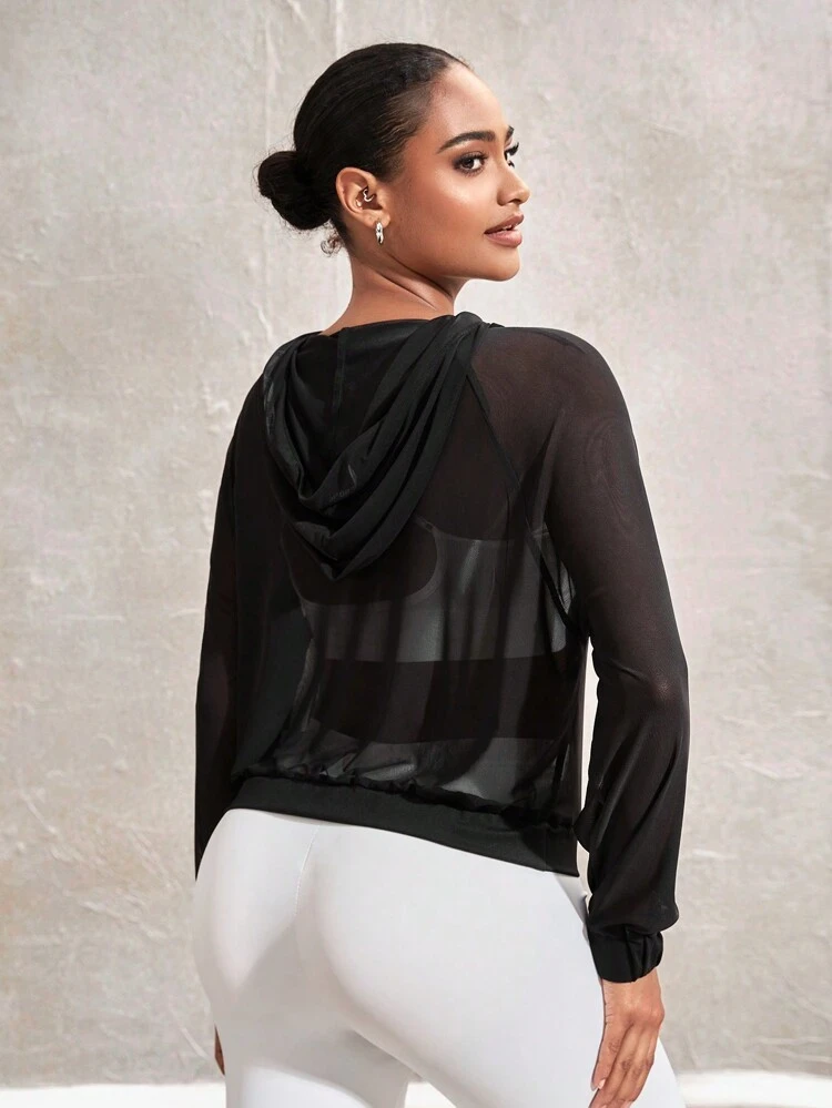 Drawstring Hooded Raglan Sleeve Sports Sweatshirt
