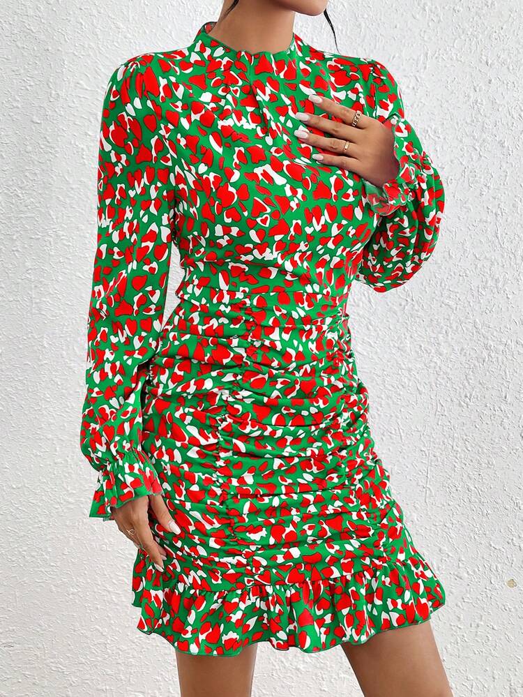 Women's Heart Print Stand Collar Dress