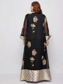 Al Najma 大碼花卉刺繡網紗拼接長連衣裙 - 黑色 - 查看 2