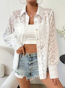 SHEIN Clasi Ladies' Mesh Long Sleeve Shirt Fall Cloth For Women - White - View 4