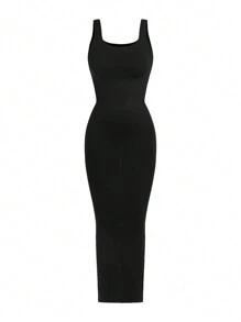SHEIN Shape Ladies' Solid Color Slim Fit Sleeveless Bodycon Dress With Back Slit