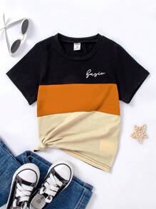 SHEIN Young Boy Simple Style T-Shirt Mocha Tshirt For Kids Boy - Multicolor - View 5